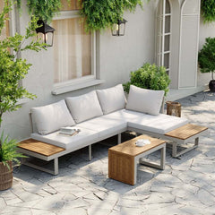 Modern Outdoor Sectional Sofa and Table Set with Acacia Wood