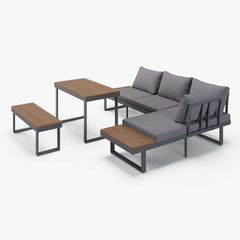 Modern Outdoor Sectional Sofa and Table Set with Acacia Wood