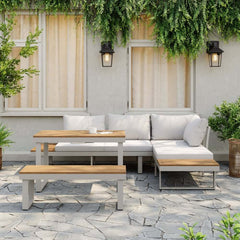 Modern Outdoor Sectional Sofa and Table Set with Acacia Wood