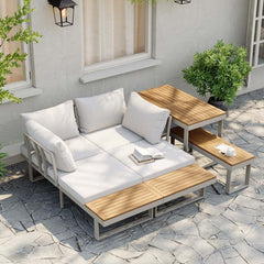 Modern Outdoor Sectional Sofa and Table Set with Acacia Wood