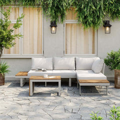 Modern Outdoor Sectional Sofa and Table Set with Acacia Wood