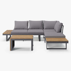 Modern Outdoor Sectional Sofa and Table Set with Acacia Wood