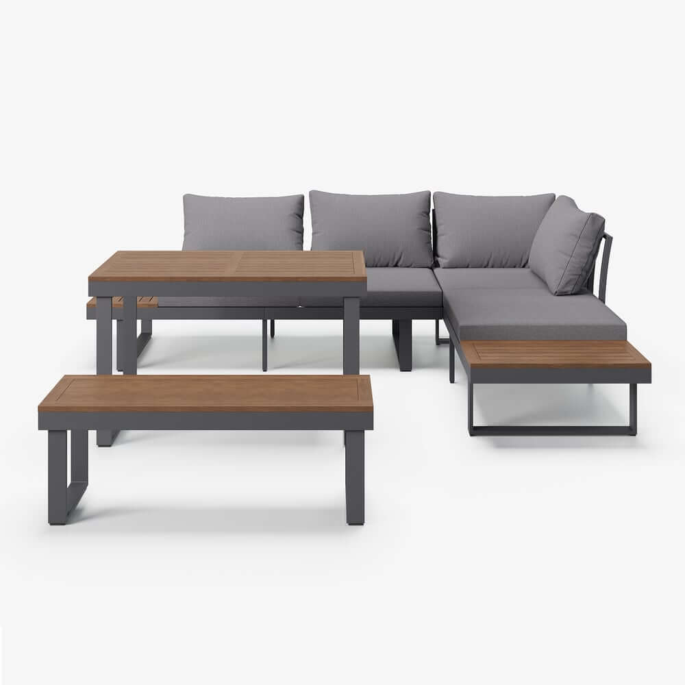 Modern Outdoor Sectional Sofa and Table Set with Acacia Wood