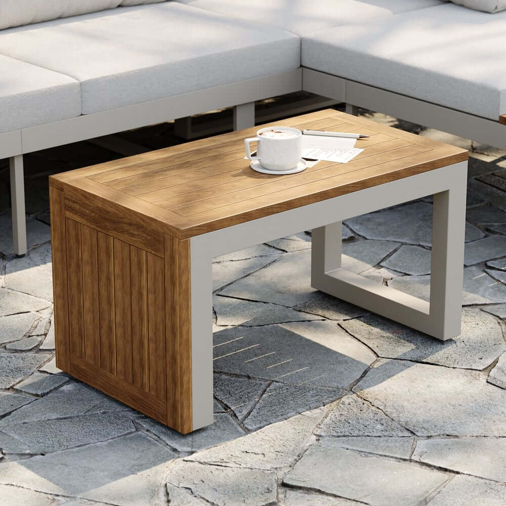 Modern Outdoor Sectional Sofa and Table Set with Acacia Wood