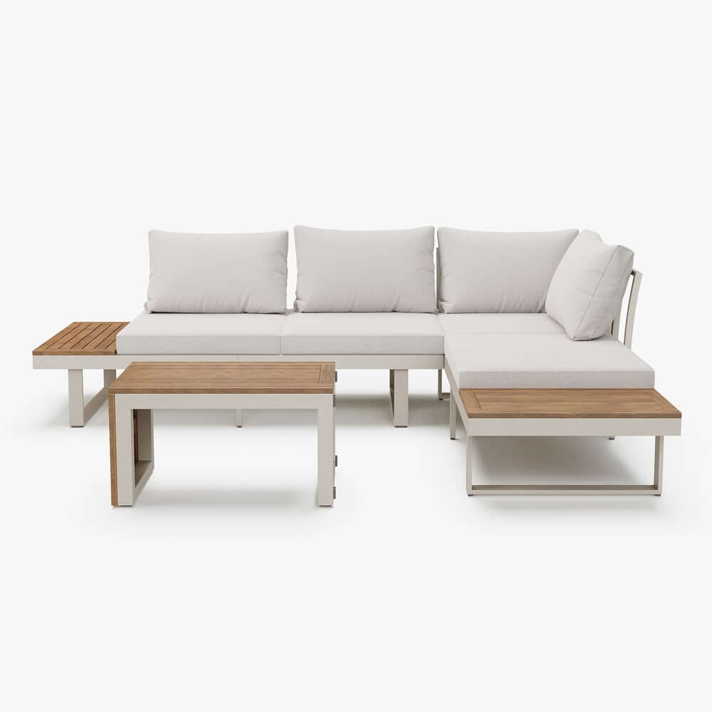 Modern Outdoor Sectional Sofa and Table Set with Acacia Wood