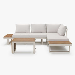 Modern Outdoor Sectional Sofa and Table Set with Acacia Wood