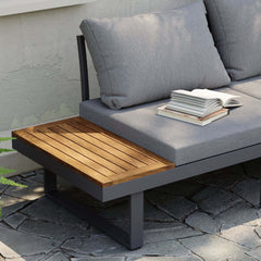 Modern Outdoor Sectional Sofa and Table Set with Acacia Wood