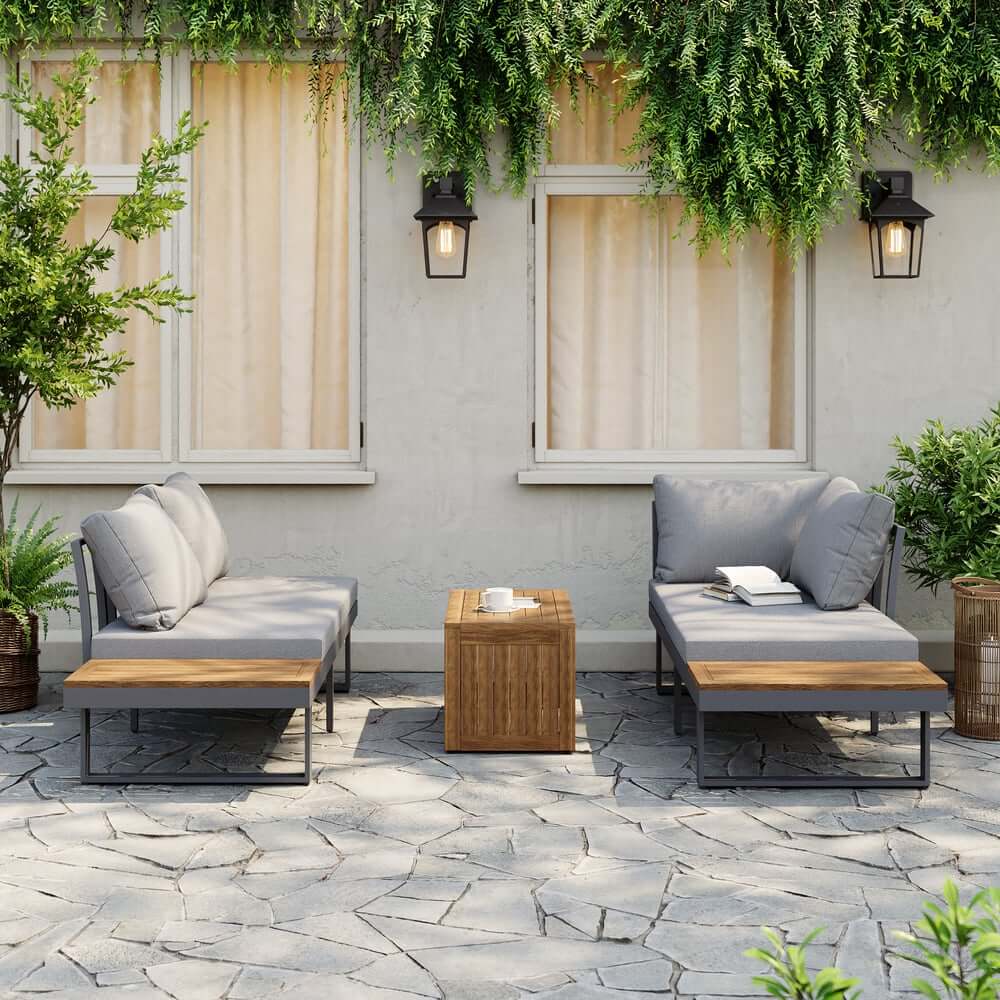 Modern Outdoor Sectional Sofa and Table Set with Acacia Wood
