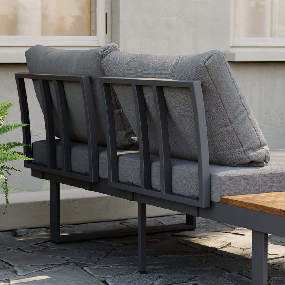 Modern Outdoor Sectional Sofa and Table Set with Acacia Wood