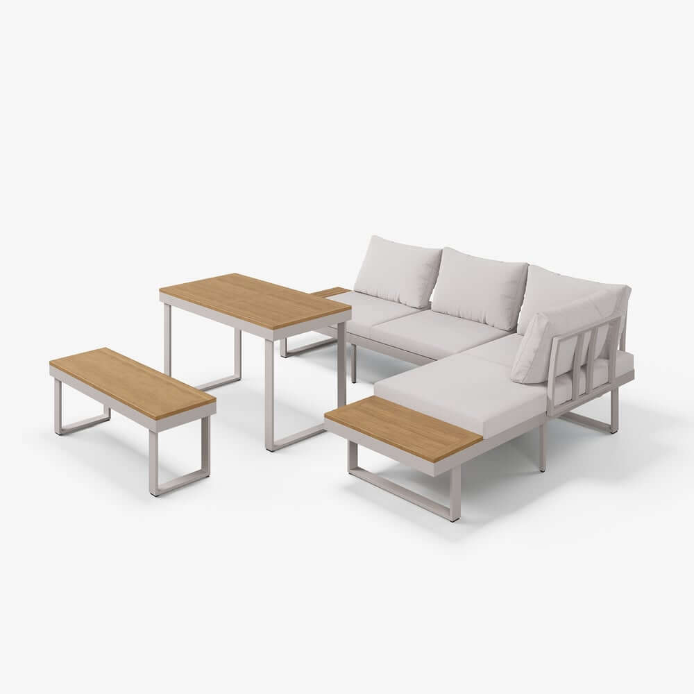 Modern Outdoor Sectional Sofa and Table Set with Acacia Wood