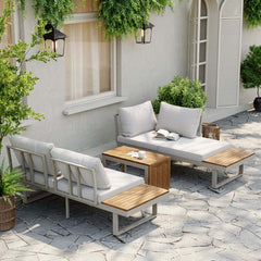 Modern Outdoor Sectional Sofa and Table Set with Acacia Wood