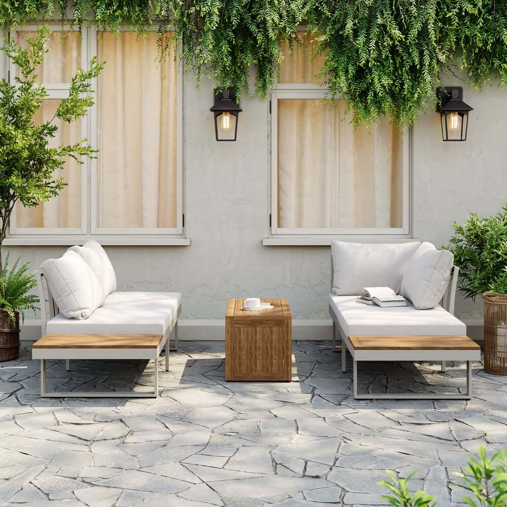 Modern Outdoor Sectional Sofa and Table Set with Acacia Wood