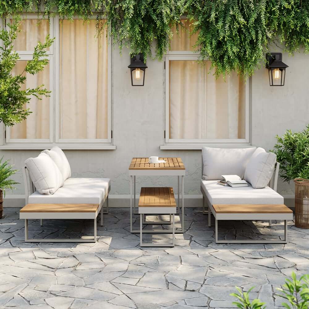 Modern Outdoor Sectional Sofa and Table Set with Acacia Wood