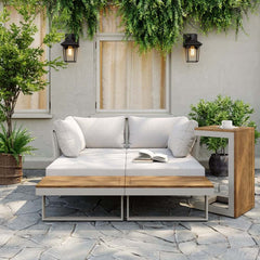 Modern Outdoor Sectional Sofa and Table Set with Acacia Wood