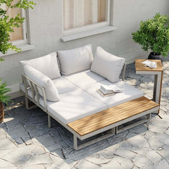 Modern Outdoor Sectional Sofa and Table Set with Acacia Wood
