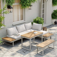 Modern Outdoor Sectional Sofa and Table Set with Acacia Wood Main Product Image