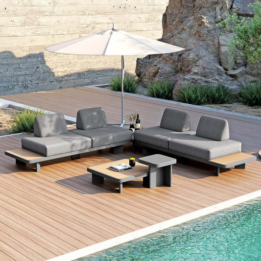 Modern Outdoor Sectional Sofa Set with Aluminum Frame and Cushions