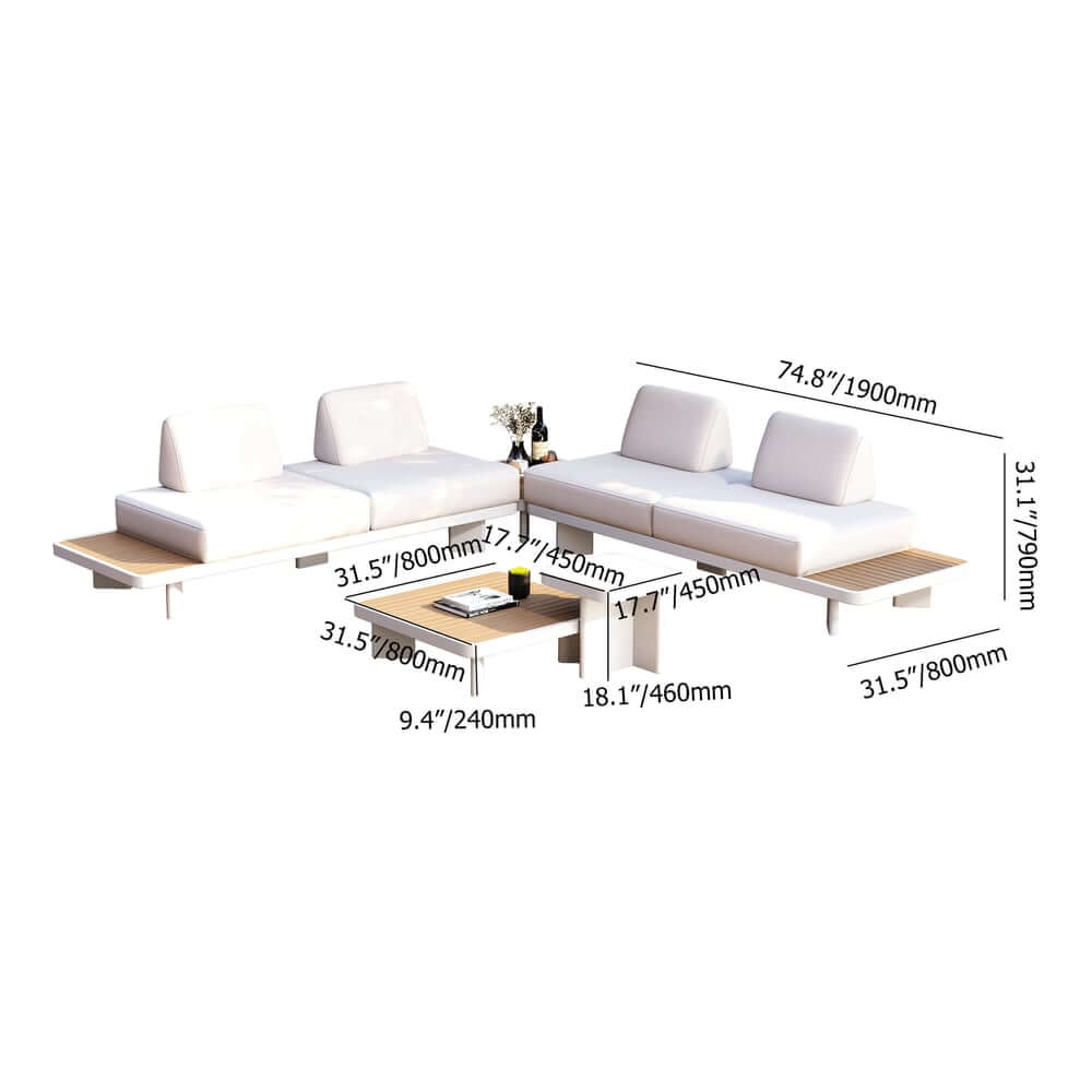 Modern Outdoor Sectional Sofa Set with Aluminum Frame and Cushions Dimensions