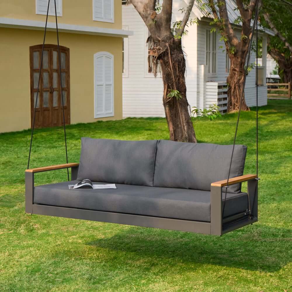 Modern Outdoor Swing Sofa with Removable Cushions and Aluminum Frame