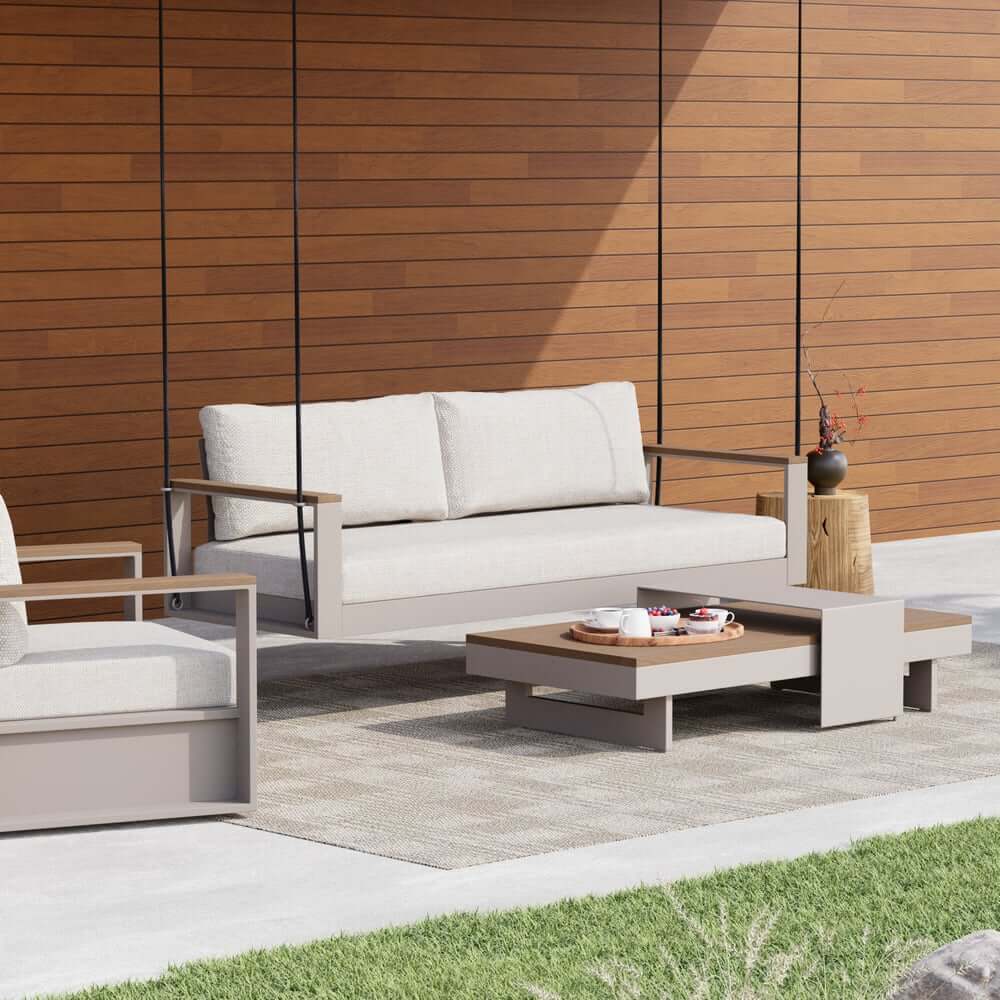 Modern Outdoor Swing Sofa with Removable Cushions and Aluminum Frame