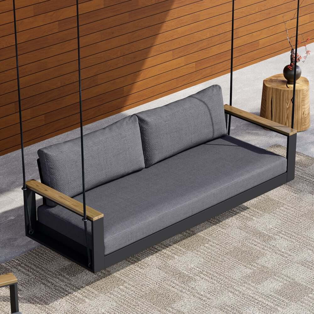Modern Outdoor Swing Sofa with Removable Cushions and Aluminum Frame