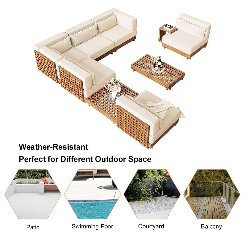 Modern Outdoor Teak Sofa Chair Set with Plush Cushions