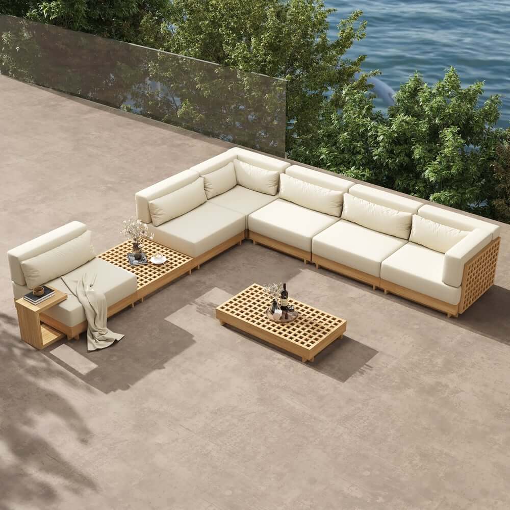 Modern Outdoor Teak Sofa Chair Set with Plush Cushions