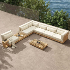 Modern Outdoor Teak Sofa Chair Set with Plush Cushions