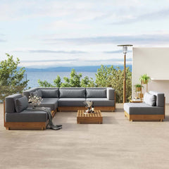 Modern Outdoor Teak Sofa Chair Set with Plush Cushions