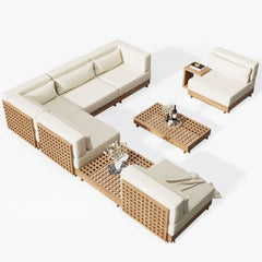 Modern Outdoor Teak Sofa Chair Set with Plush Cushions