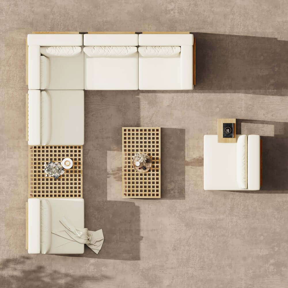 Modern Outdoor Teak Sofa Chair Set with Plush Cushions