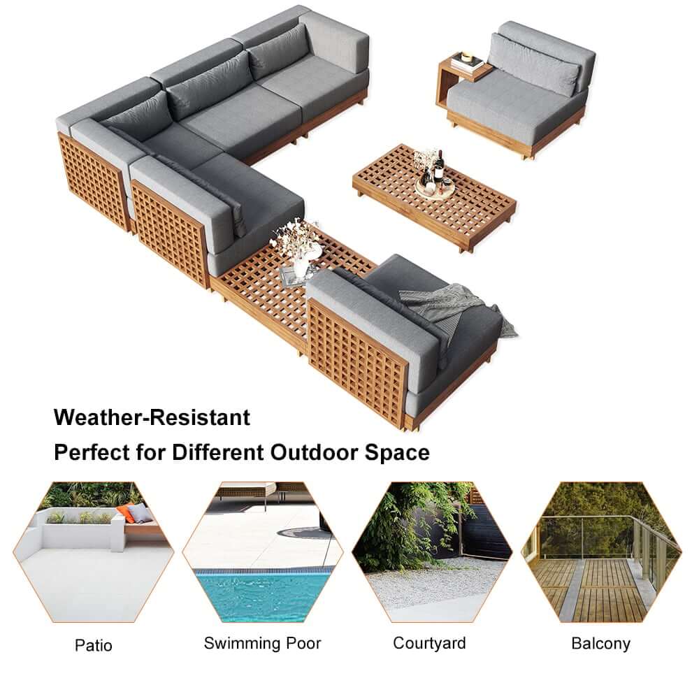 Modern Outdoor Teak Sofa Chair Set with Plush Cushions