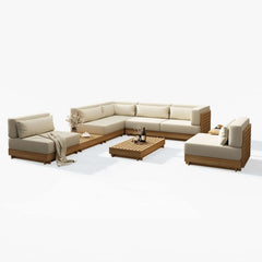 Modern Outdoor Teak Sofa Chair Set with Plush Cushions