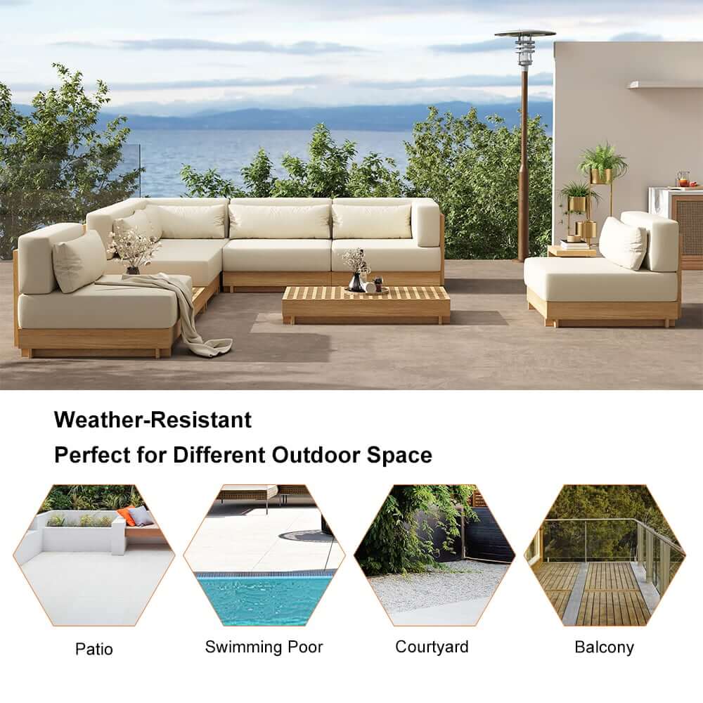 Modern Outdoor Teak Sofa Chair Set with Plush Cushions