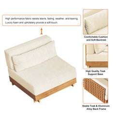 Modern Outdoor Teak Sofa Chair Set with Plush Cushions