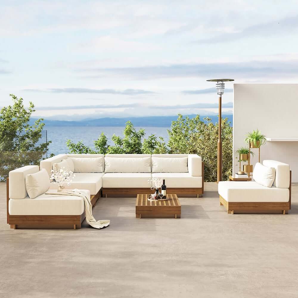 Modern Outdoor Teak Sofa Chair Set with Plush Cushions