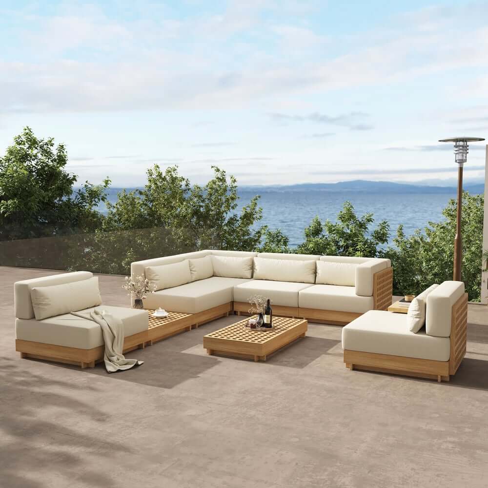 Modern Outdoor Teak Sofa Chair Set with Plush Cushions