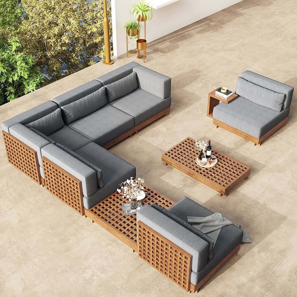 Modern Outdoor Teak Sofa Chair Set with Plush Cushions