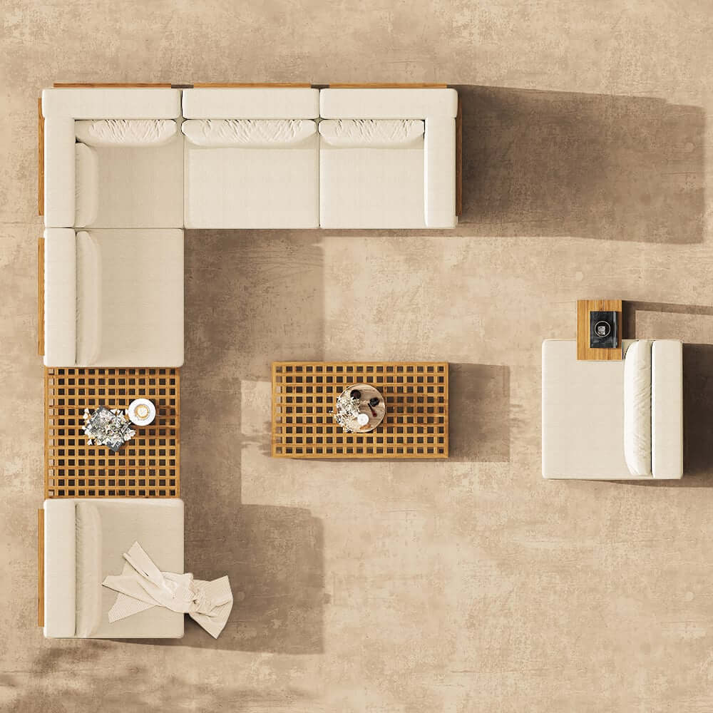 Modern Outdoor Teak Sofa Chair Set with Plush Cushions