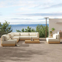 Modern Outdoor Teak Sofa Chair Set with Plush Cushions