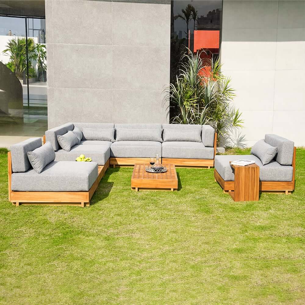Modern Outdoor Teak Sofa Chair Set with Plush Cushions