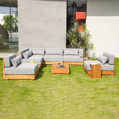 Modern Outdoor Teak Sofa Chair Set with Plush Cushions