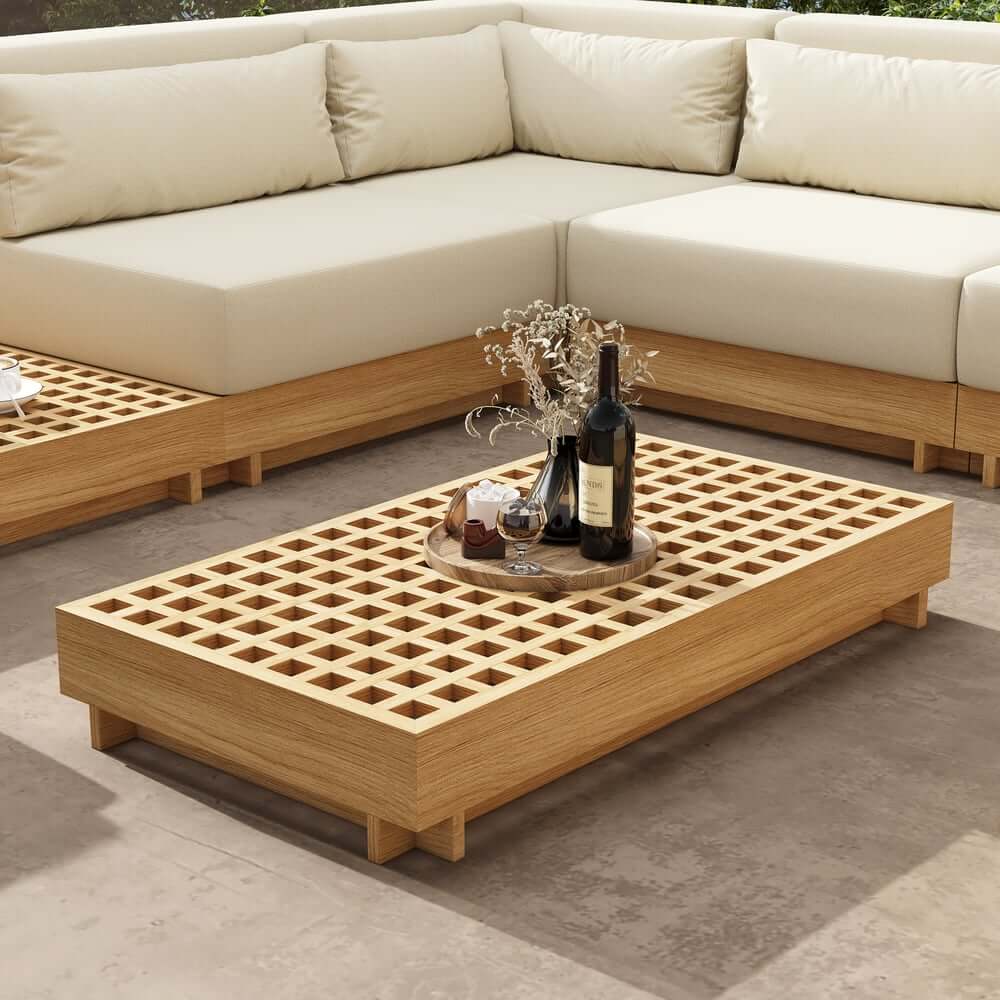 Modern Outdoor Teak Sofa Chair Set with Plush Cushions