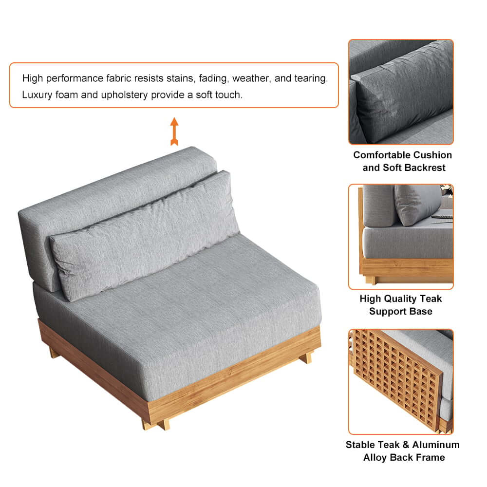 Modern Outdoor Teak Sofa Chair Set with Plush Cushions
