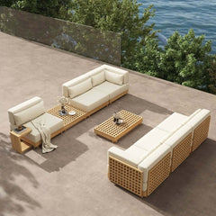 Modern Outdoor Teak Sofa Chair Set with Plush Cushions