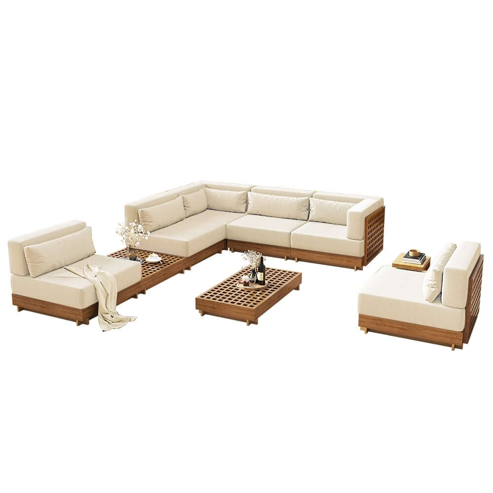Modern Outdoor Teak Sofa Chair Set with Plush Cushions