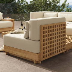 Modern Outdoor Teak Sofa Chair Set with Plush Cushions