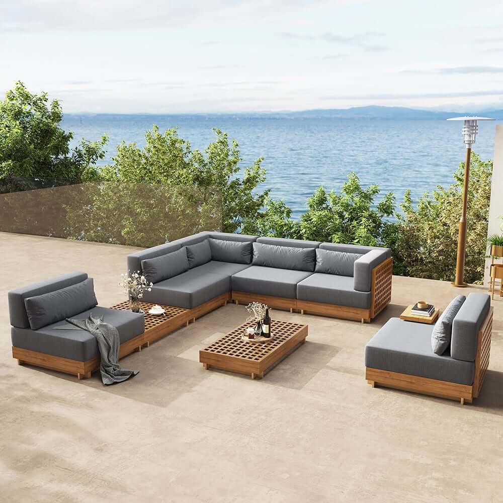 Modern Outdoor Teak Sofa Chair Set with Plush Cushions