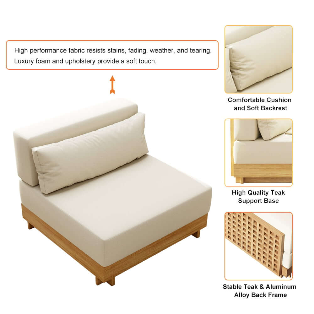Modern Outdoor Teak Sofa Chair Set with Plush Cushions