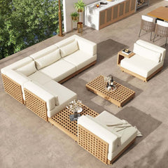 Modern Outdoor Teak Sofa Chair Set with Plush Cushions Main Product Image